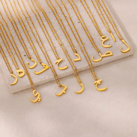 Arabic Letter Name Pendant Necklace For Women Stainless Steel Inital Chain Choker Collar Necklace 2024 Wedding Jewelry bijoux