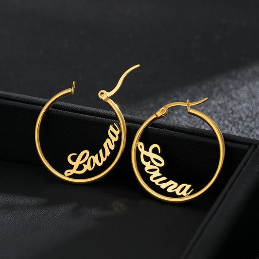 Custom Name Hoop Earrings A-Z Letters Custom Name 70mm Big Round Hoop Earings Fashion Jewelry Bijoux Femme aretes de mujer