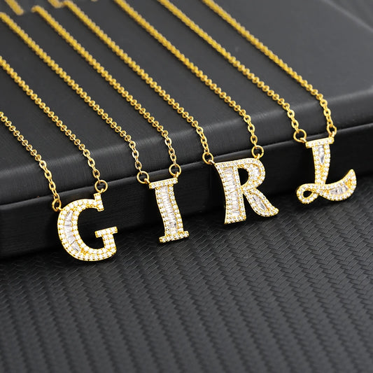 Inlaid Zircon Initials Necklaces for Women Gold Color Letter Pendant Necklace Stainless Steel Jewelry Wedding Couple Gift