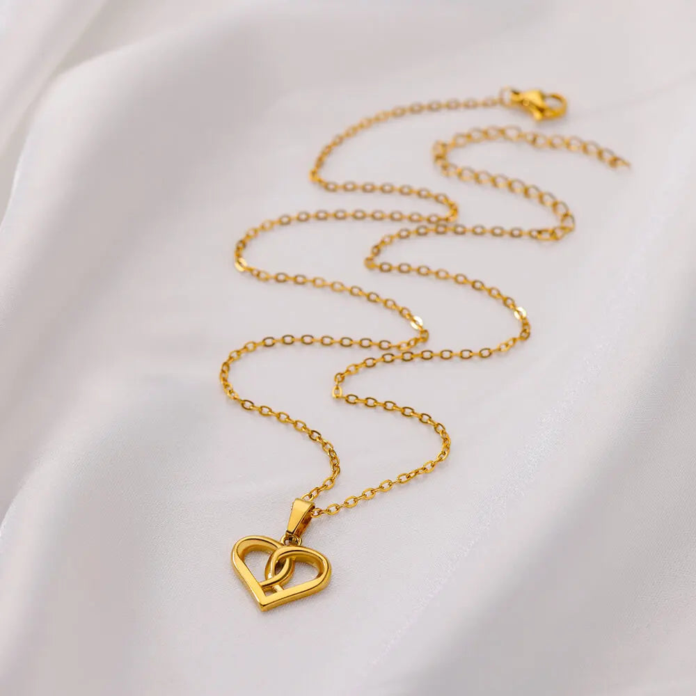 Interweave Heart Necklaces for Women Gold Color Stainless Steel Necklace Couple Wedding Party Aesthetic Jewelry Gift Collares