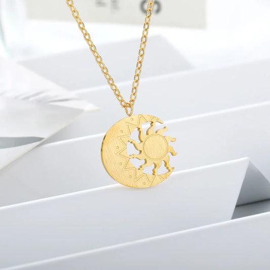 Moon Sun Pendants Necklace for Women Girls Aesthetic Vintage Gold Color Chain Stainless Steel Collar Jewelry Wedding Gift
