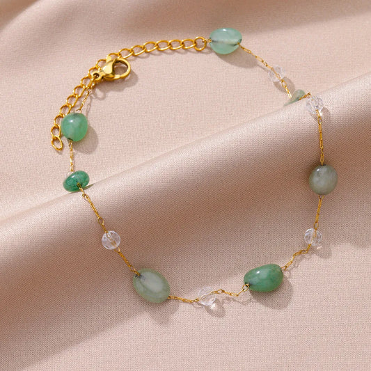 Natural Green Stone Anklets for Women Stainless Steel Link Chain Anklet Bracelet New in Summer Beach Jewelry Accessories bijoux