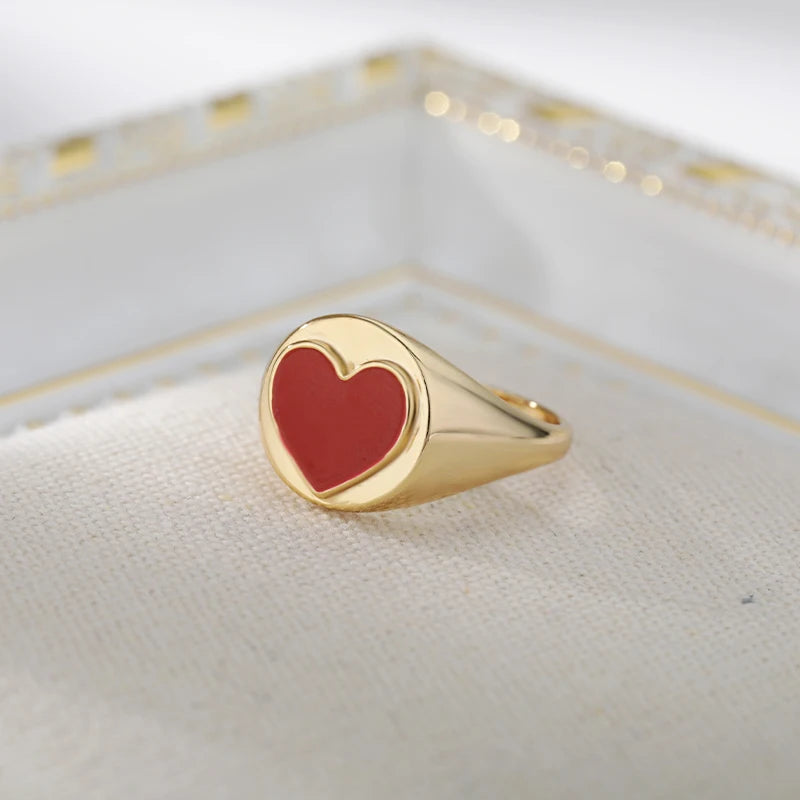 New Couple Punk Heart Ring For Women Stainless Steel Vintage Dripping Oil Enamel Love Metal Ring Wedding Y2k Jewelry Accessories