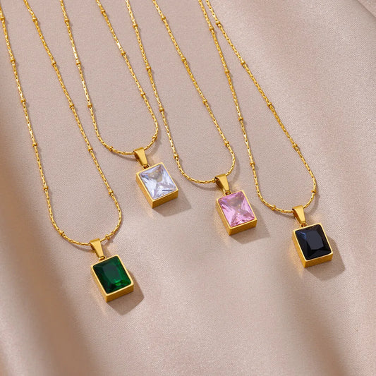 Square Zircon Necklace for Women Stainless Steel Necklaces 2023 New In Trend Crystal Wedding Jewelry Free Shipping