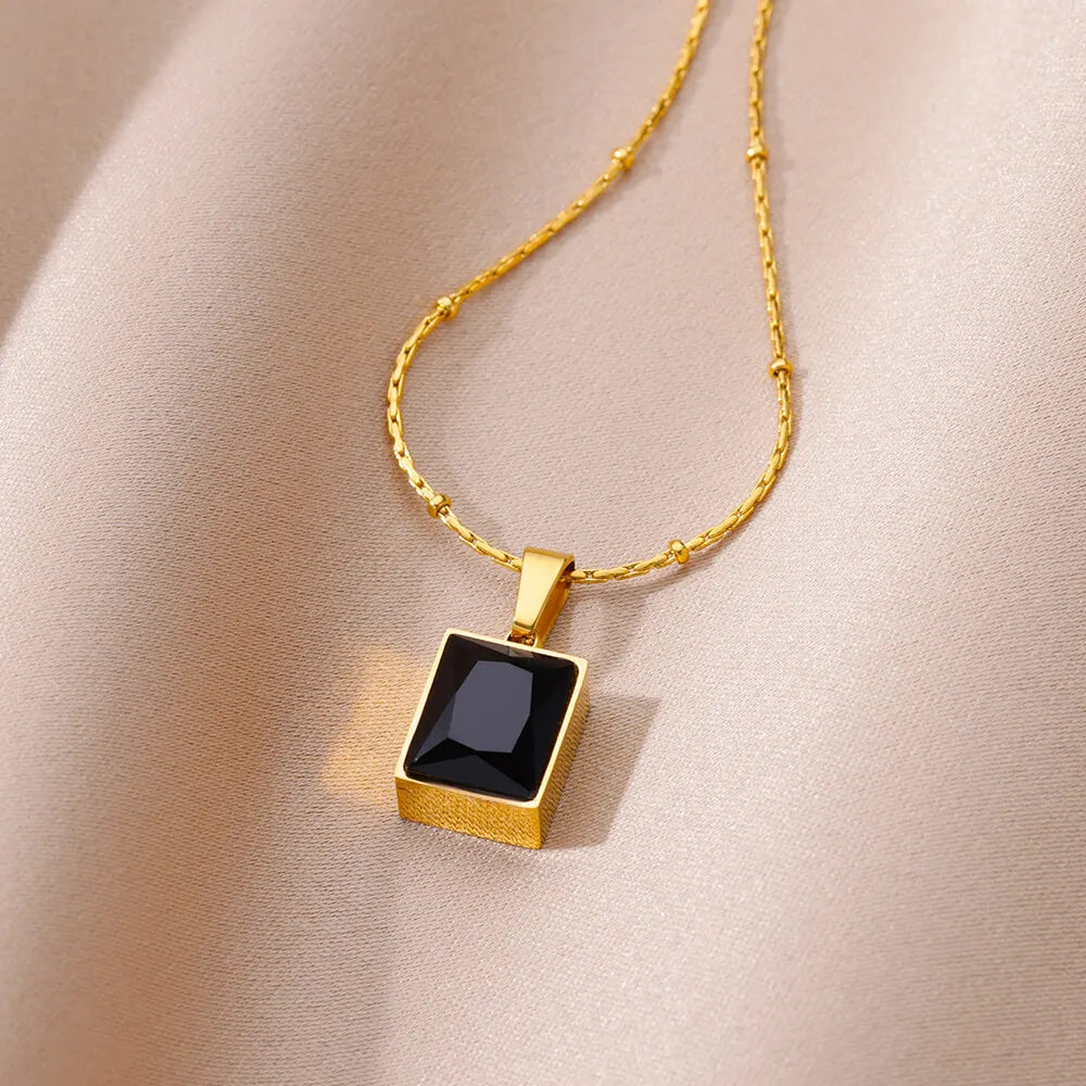Square Zircon Necklace for Women Stainless Steel Necklaces 2023 New In Trend Crystal Wedding Jewelry Free Shipping
