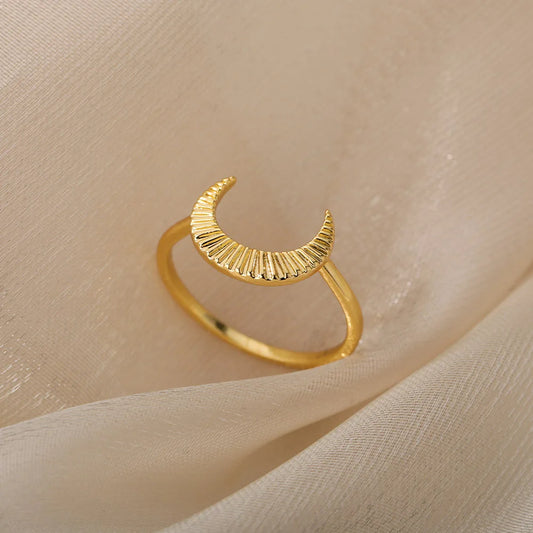Thread Moon Rings For Women Stainless Steel Vintage Geometric Animal Finger Ring Wedding Engagement Ring Aesthetic Jewelry
