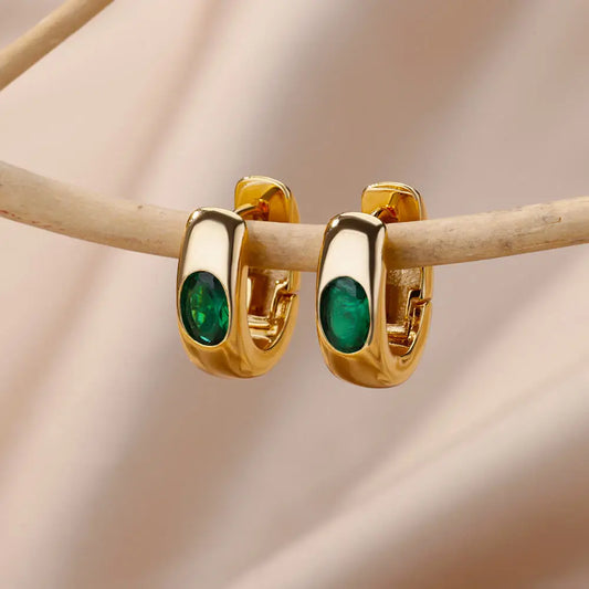 Vintage Zirconia Hoop Earrings for Women Stainless Steel Piercing Earring Luxury Aesthetic Jewelry Gift aretes mujer