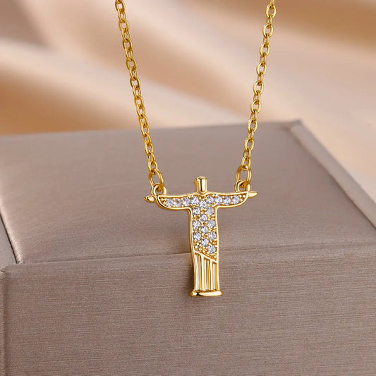 Zircon Cross Man Pendant Necklace For Women Stainless Steel Flying  Chain Necklace 2023 New Trend Party Jewelry Gift