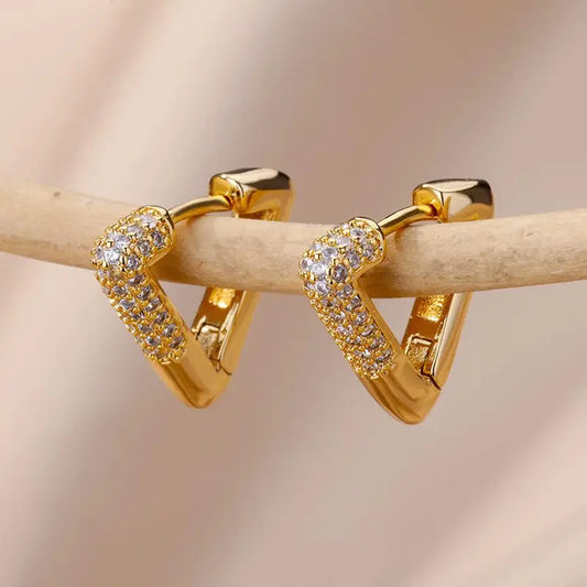 Zircon Triangle Earrings For Women Stainless Steel Piercing Hoop Earring 2024 Luxury Wedding Aesthetic Jewelry femme